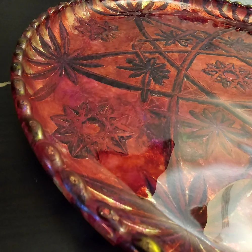 HANDCRAFTED Upcycled Deep Etched Glass Platter HANDPAINTED Tabletop ART Decor - Picture 7 of 17